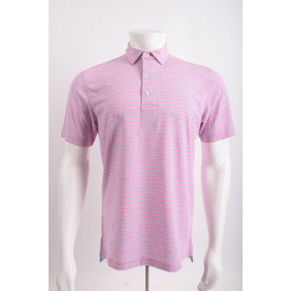 Johnnie-O Mens Polo Shirt Carlos Top shelf Size S Blue Pink Taffy Striped NWT - Picture 1 of 6